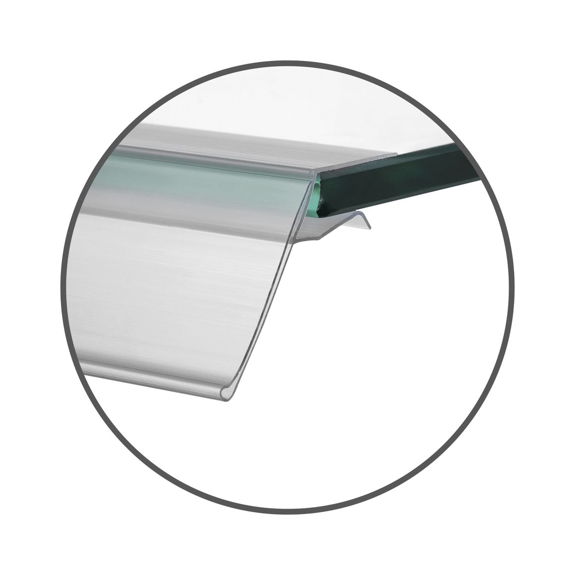 shelf edge strip for glass shelving