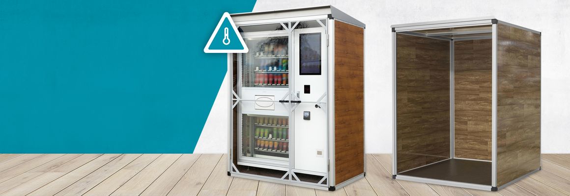 Vending machine with anti-freeze heating and enclosure