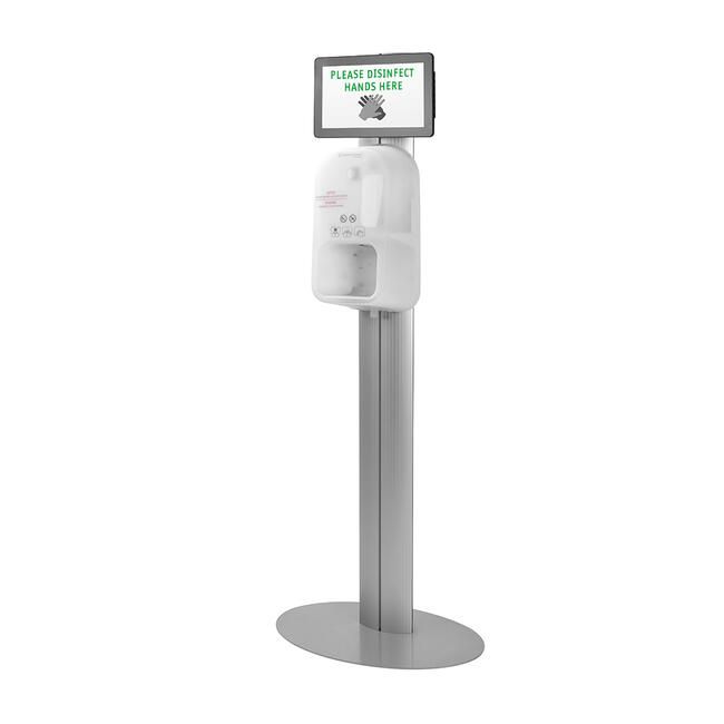 Disinfection stand with indication for hand disinfection