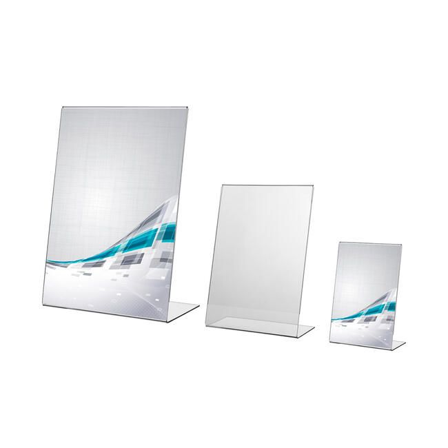 Transparent L-display as a classic advertising stand