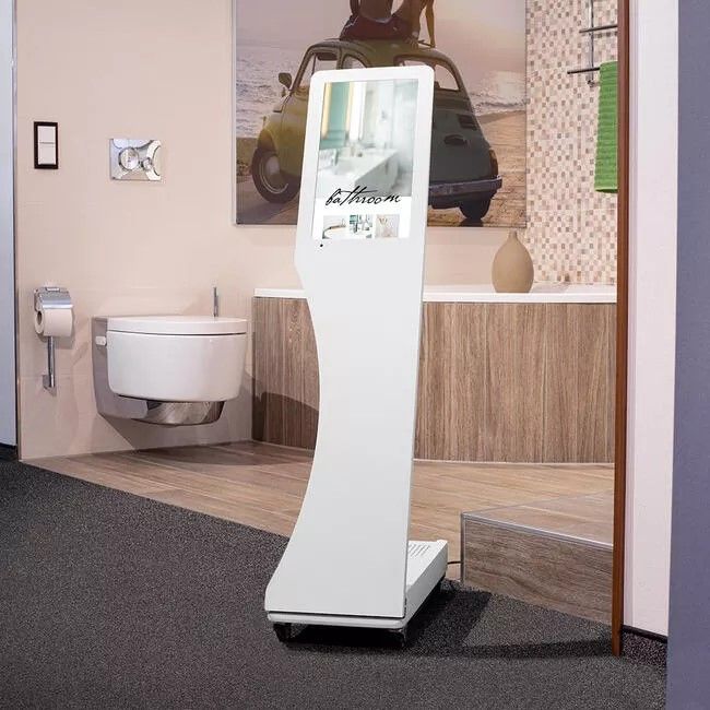 Digital advertising display with touchscreen in the sanitary trade