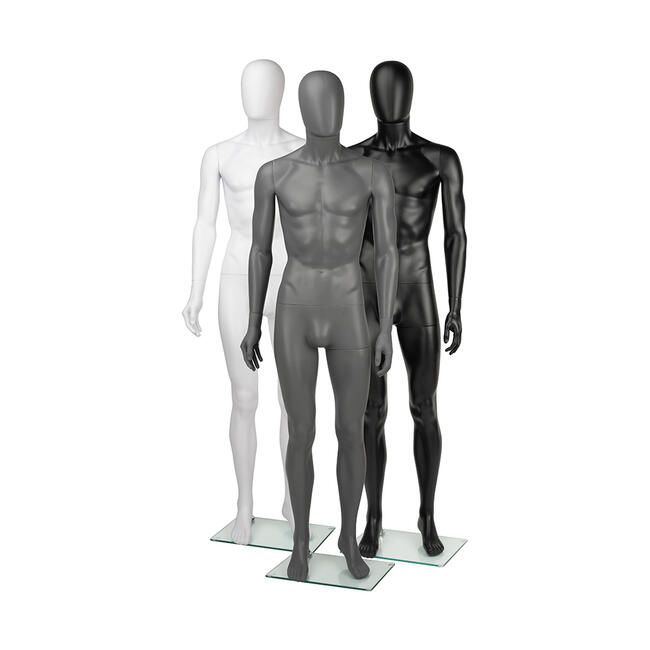male mannequin in white, grey and black
