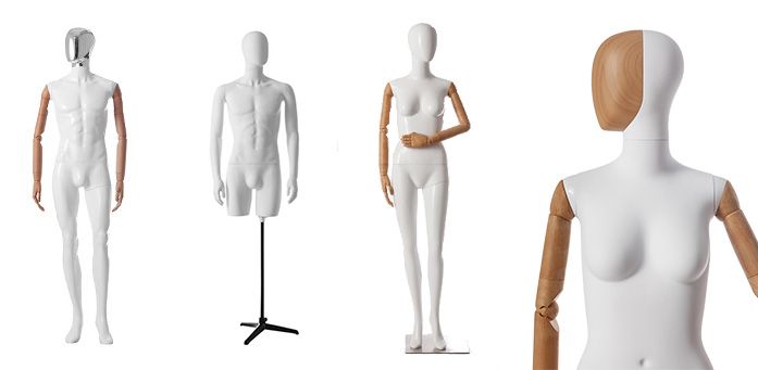Mannequin in female and male with wooden elements