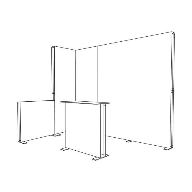 Slot-together with half-height elements and exhibition counter