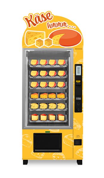 Cheese vending machine with advertising space