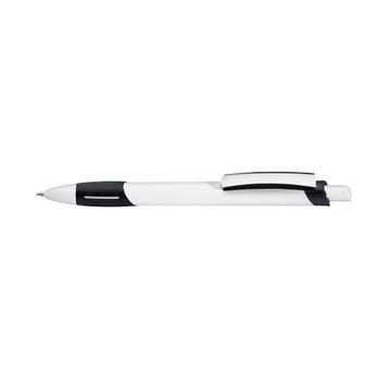 Push Button Ballpoint Pen "Stripe", white with coloured grip and clip