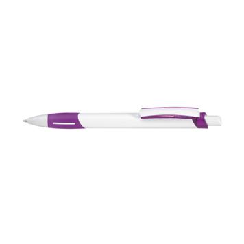 Push Button Ballpoint Pen "Stripe", white with coloured grip and clip