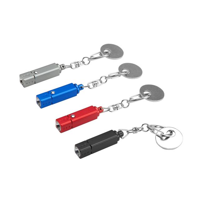 LED Key Torch "Square & Coin" with key carabiner and shopping trolley chip