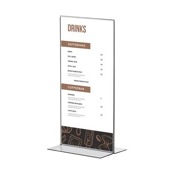 Menu Card Holder "T-Shape", different sizes, clear, 1 mm