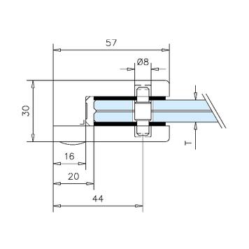 Glass clamp for mounting on walls 6, 8.10 and 12 mm